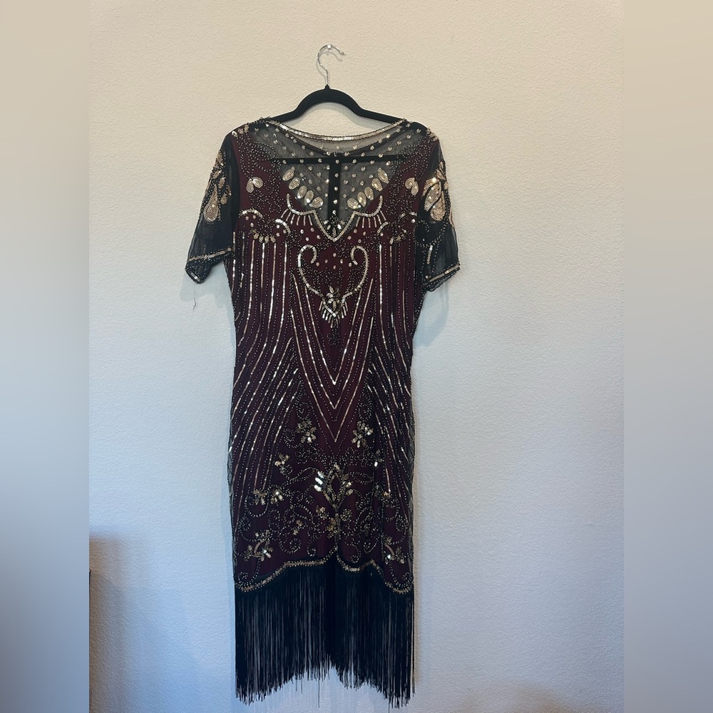 Flapper Dress Costume Black Red and Gold Sequin 20s style dress size large